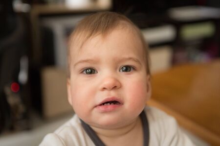 portrait of a little girl: baby's face close-up. concept of childhood, healthcare, IVFの写真素材
