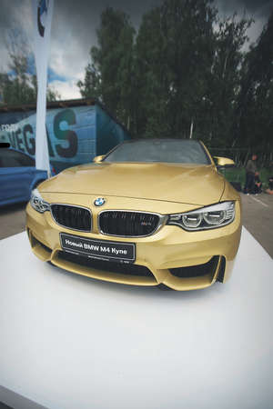 advertising of cars , Moscow, 1.11.2018: close- up details: BMW car company badge, radiator grille, headlights, bumperのeditorial素材