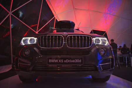advertising of cars , Moscow, 1.11.2018: close- up details: BMW car company badge, radiator grille,...