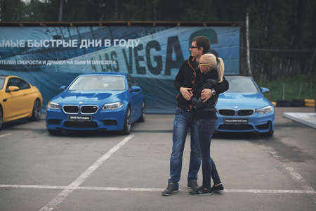 BMW advertising, Moscow, 1.11.2018: demonstration of the car model, cars on the test trackのeditorial素材