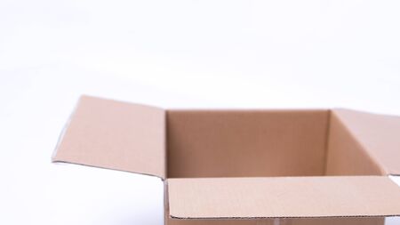 Corrugated cardboard box isolated on white background.の写真素材