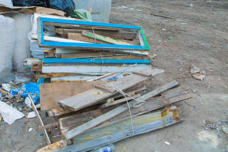 pile of waste in a container. garbage collapse. Janitors ' strike. environmental disaster of plastic recyclingの写真素材
