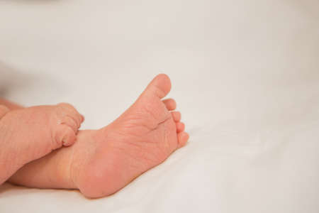 Baby's feet, fingers close up. newborn baby legs, massage concept of childhood, health care, IVF,...