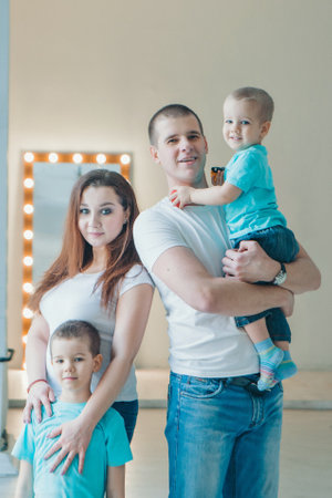 A group of smiling people: man, woman, children. Happy family with loveの写真素材