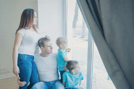 A group of smiling people: man, woman, children . Happy family with loveの写真素材