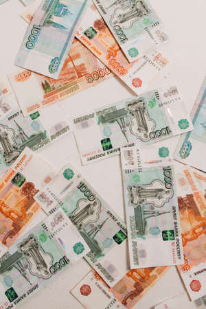the rubles Isolated on a white background. Money on floor at interest, investments, salary. Business and Financeの写真素材