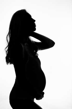 silhouette of Pregnant woman on a white backgroundの写真素材