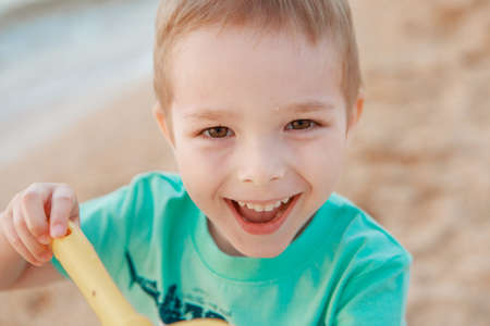 Portrait of baby with big eyes. Face of small child. smiling caucasian boy