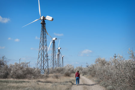 Windmills against the blue sky. High quality photoの写真素材