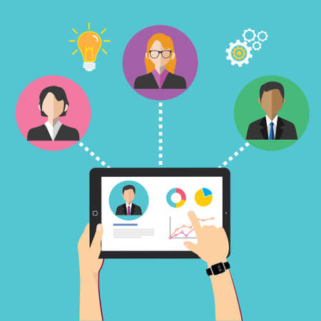 employee management with tablet concept illustrationのイラスト素材