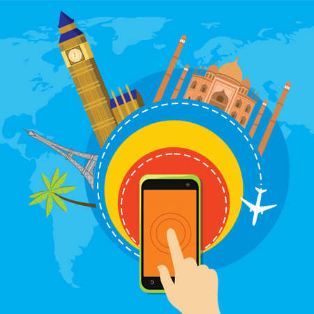 one click travel around the world illustration vectorのイラスト素材