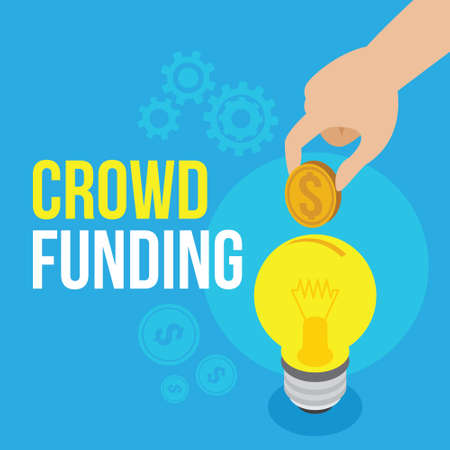 crowdfunding illustration Bulb with blue background vector designのイラスト素材