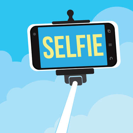 selfie with smartphone and stick illustration vector designのイラスト素材