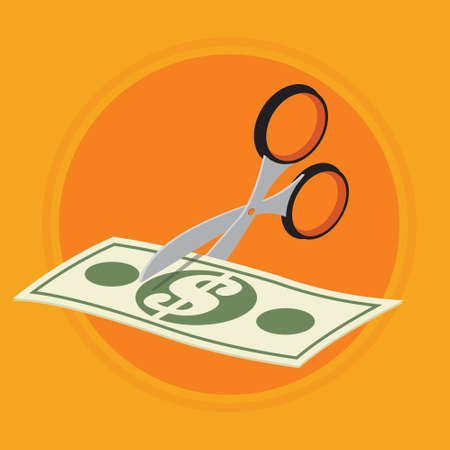 dollar money cut with scissors vector illustration designのイラスト素材