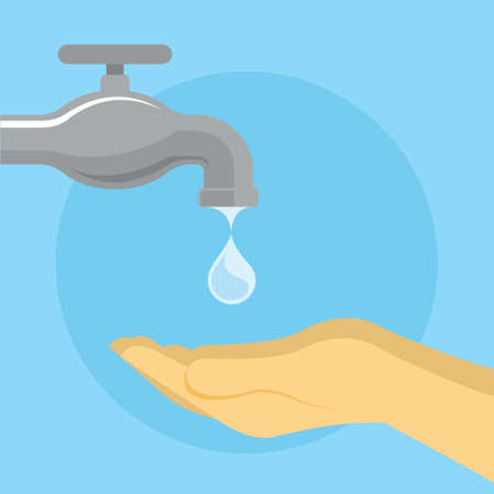 save water with faucet and handのイラスト素材