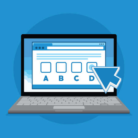 Online exam test with laptop illustration.のイラスト素材