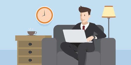freelancer man working at home with laptopのイラスト素材