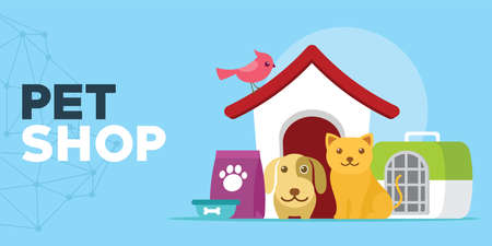 pet shop with cats and dogs house illustration vectorのイラスト素材