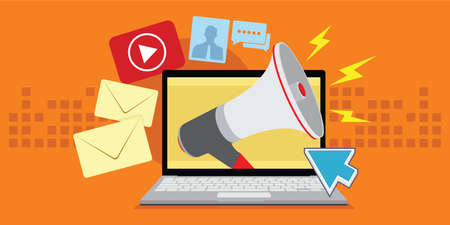 digital marketing with various mediaのイラスト素材