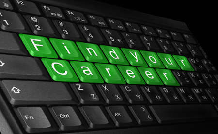 laptop  keyboard and text   find your career   colored   green の写真素材