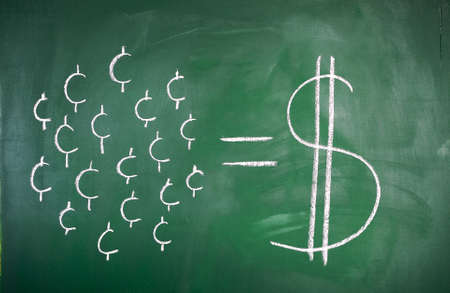cent by cent concept of saving on a blackboard の写真素材