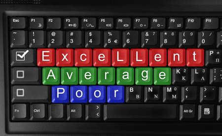 Questionnaire on computer keyboard, business concept の写真素材