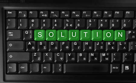 Word of solution on green keyboard button  の写真素材