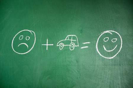 Car makes you happy on green blackboard