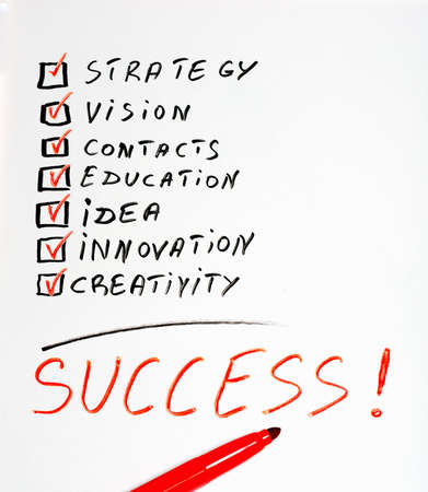 The word Success highlighted with red marker in a handwritten chart 