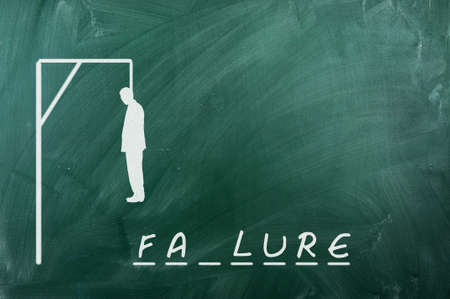 Hangman game on green chalkboard ,concept of failureの写真素材