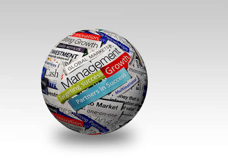 collage of paper headlines about the world economy on 3D sphereの写真素材