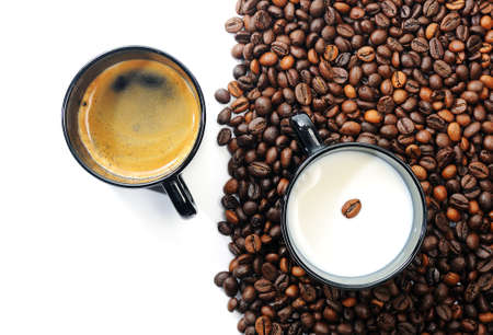 Two cups of  coffee and milk of cafe beamsの写真素材