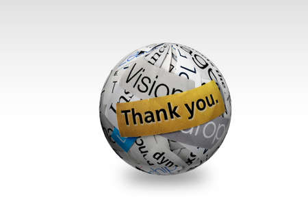 newspaper collage thank you  on 3d  sphereの写真素材