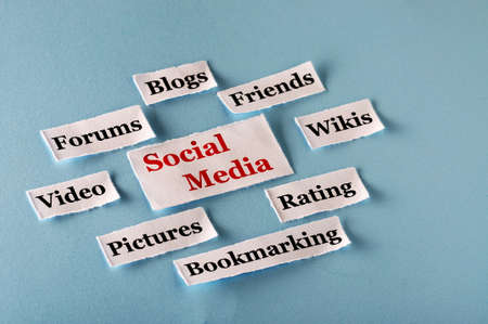 Social Media  Word Cloud  printed on  paper on blue font