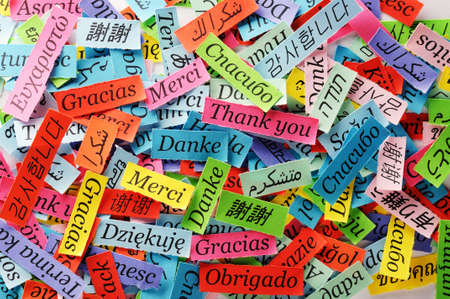 Thank You Word Cloud printed on colorful  paper different languagesの写真素材