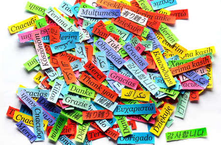 Thank You Word Cloud printed on colorful  paper different languagesの写真素材