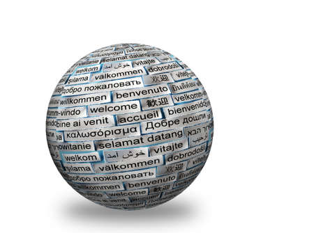 welcome Word Cloud in different   languages  on 3d sphereの写真素材