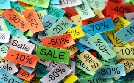 Sale  Word Cloud printed on colorful paperの写真素材