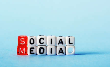 Social Media on red an white  dices on  blue backgroundの写真素材