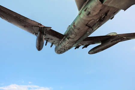Old Soviet fighter shot from below close up