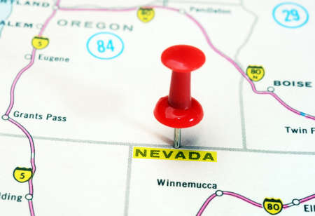 Close up of  Nevada  state USA  map with red pin - Travel conceptの写真素材