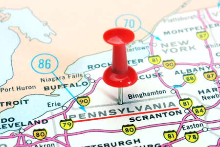 Close up of Pennsylvania   state USA map with red pin - Travel conceptの写真素材