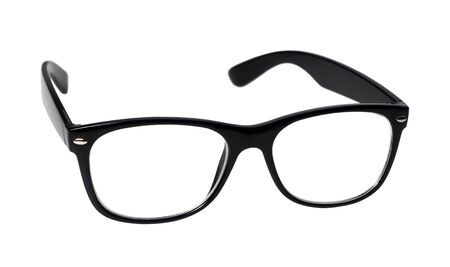 black eye glasses isolated on white backgroundの写真素材