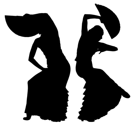 Two black silhouettes of female flamenco dancerのイラスト素材