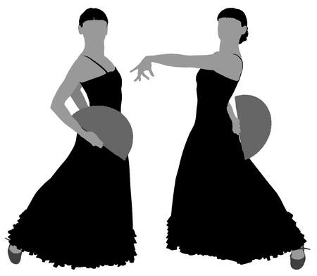 Two silhouettes of female flamenco dancer on the white background for your designのイラスト素材