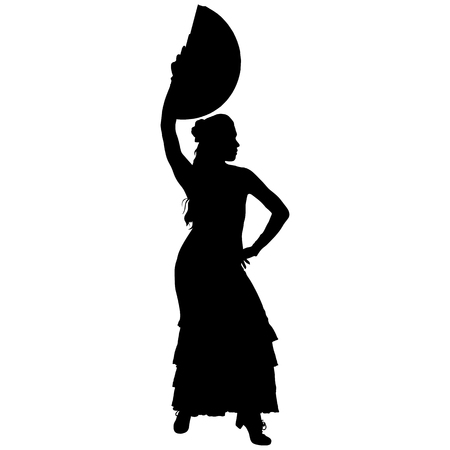 One black silhouette of female flamenco dancerのイラスト素材