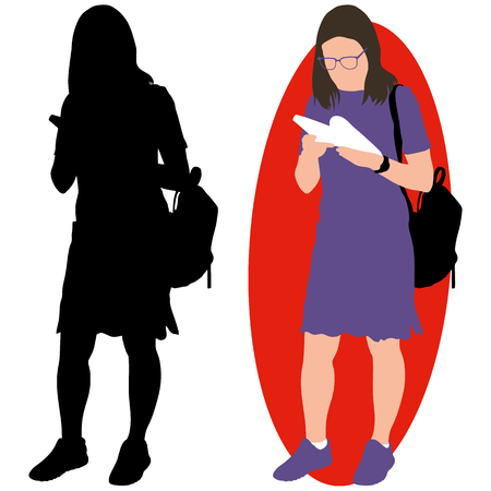 Girl with a book and a backpack.のイラスト素材