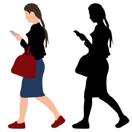 Girl with a phone and a bag.のイラスト素材