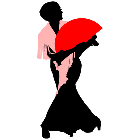 flamenco dancer with a red fanのイラスト素材