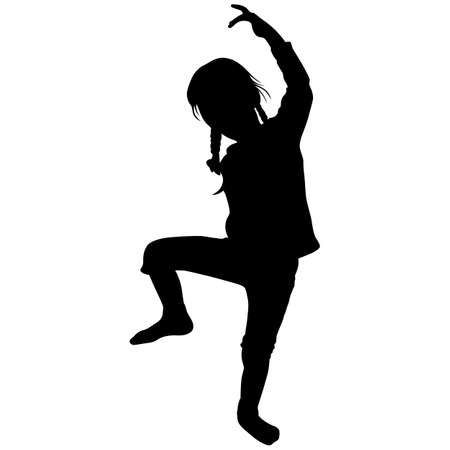 girl with two pigtails stands on one leg with her hand raised upのイラスト素材